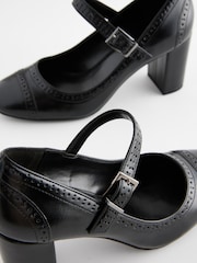 Black Standard/Wide Fit Forever Comfort® Brogue Round Toe Block Heel Court Shoes - Image 5 of 7