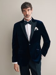 Bleu marine - Ajustement régulier - Signature Pontoglio Italian Fabric Velvet Blazer - Image 2 de 9