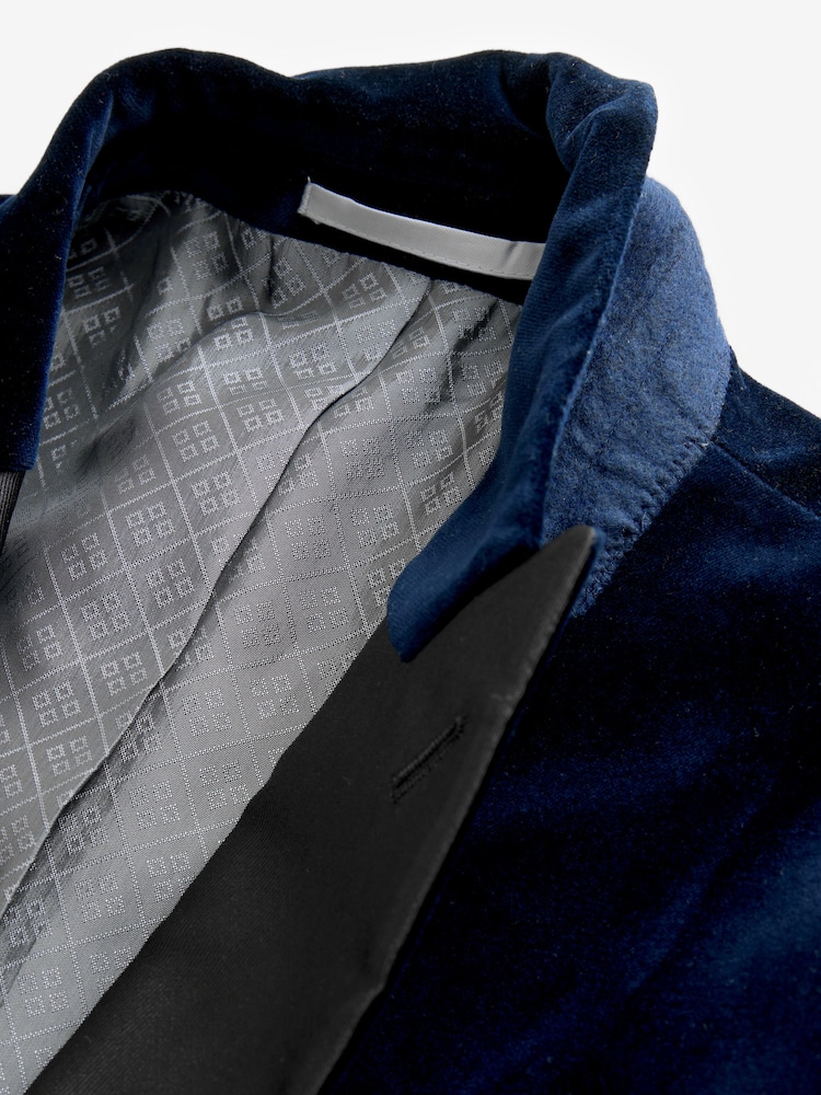 Bleu marine - Ajustement régulier - Signature Pontoglio Italian Fabric Velvet Blazer - Image 9 de 9