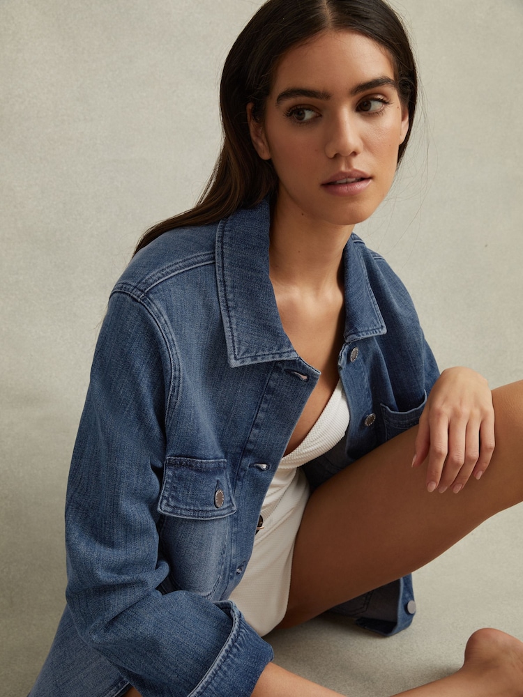 Reiss Mid Blue Clayton Denim Overshirt - Image 1 of 5