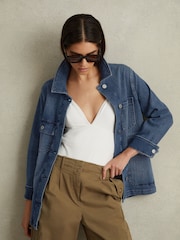Reiss Mid Blue Clayton Denim Overshirt - Image 4 of 5