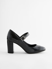 Black Extra Wide Fit Forever Comfort® Brogue Round Toe Block Heel Court Shoes - Image 2 of 5