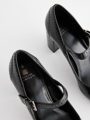Black Extra Wide Fit Forever Comfort® Brogue Round Toe Block Heel Court Shoes - Image 5 of 5