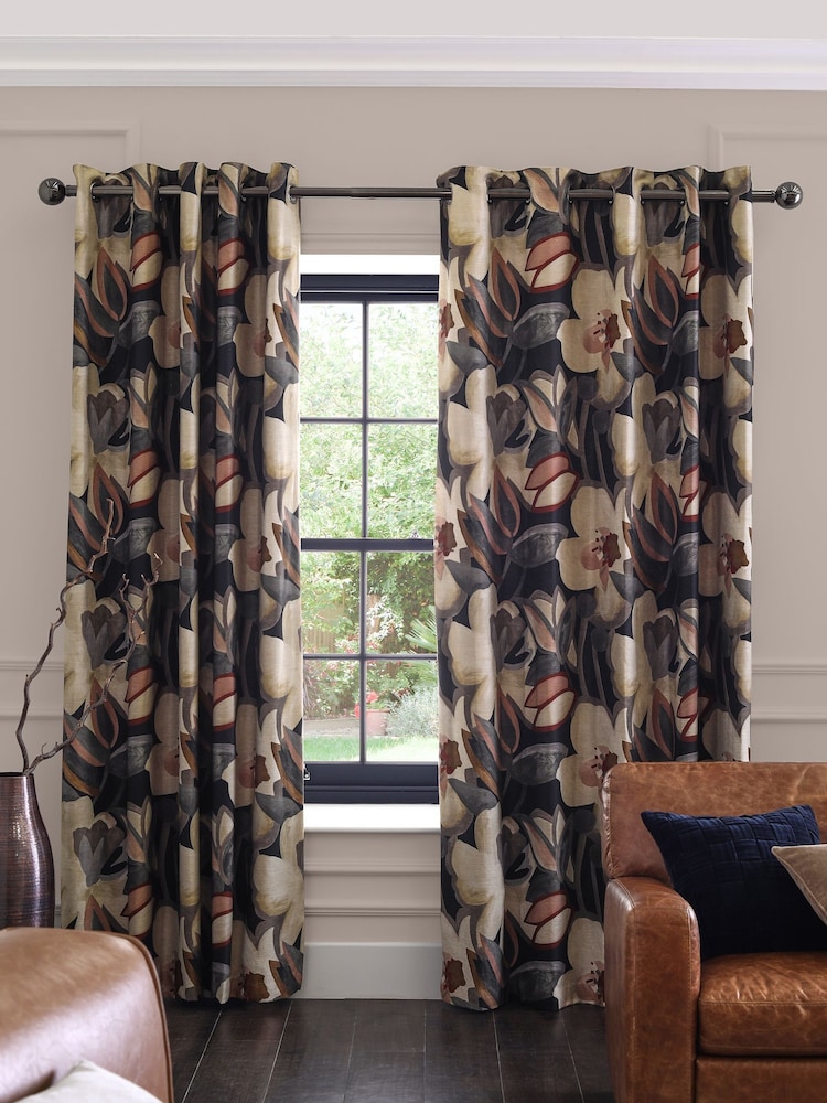 Collection Luxe Linen Blend Contemporary Floral Eyelet Lined Curtains - Bild 2 von 5