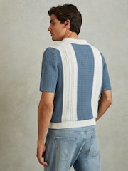 Reiss Blue/White Nicoli Crochet Striped Cuban Collar Shirt - Image 4 of 5