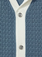 Reiss Blue/White Nicoli Crochet Striped Cuban Collar Shirt - Image 5 of 5