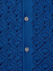 Reiss Bright Blue Corsica Crochet Cuban Collar Shirt - Image 6 of 6