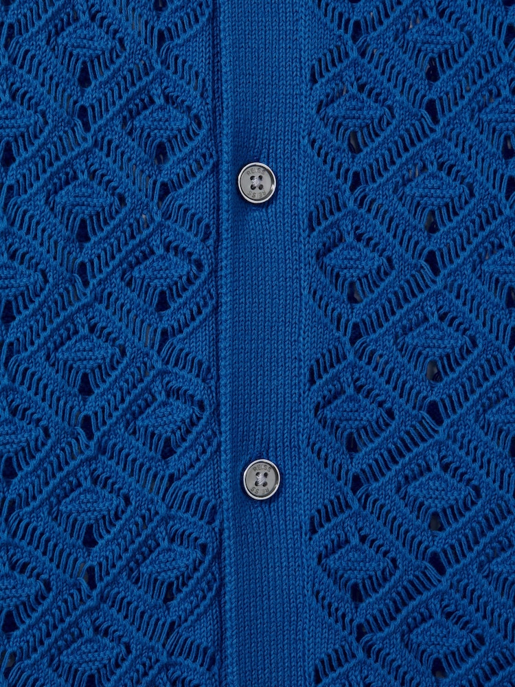 Reiss Bright Blue Corsica Crochet Cuban Collar Shirt - Image 6 of 6 Reiss Bright Blue Corsica Crochet Cuban Collar Shirt - Image 6 of 6