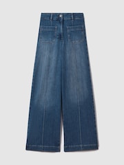 Reiss Mid Blue Kira Front Pocket Wide Leg Jeans - Image 2 of 6