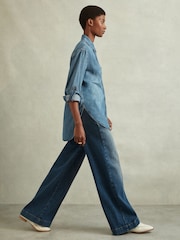 Reiss Mid Blue Kira Front Pocket Wide Leg Jeans - Image 3 of 6