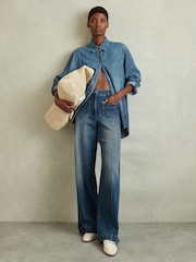 Reiss Mid Blue Kira Front Pocket Wide Leg Jeans - Image 4 of 6