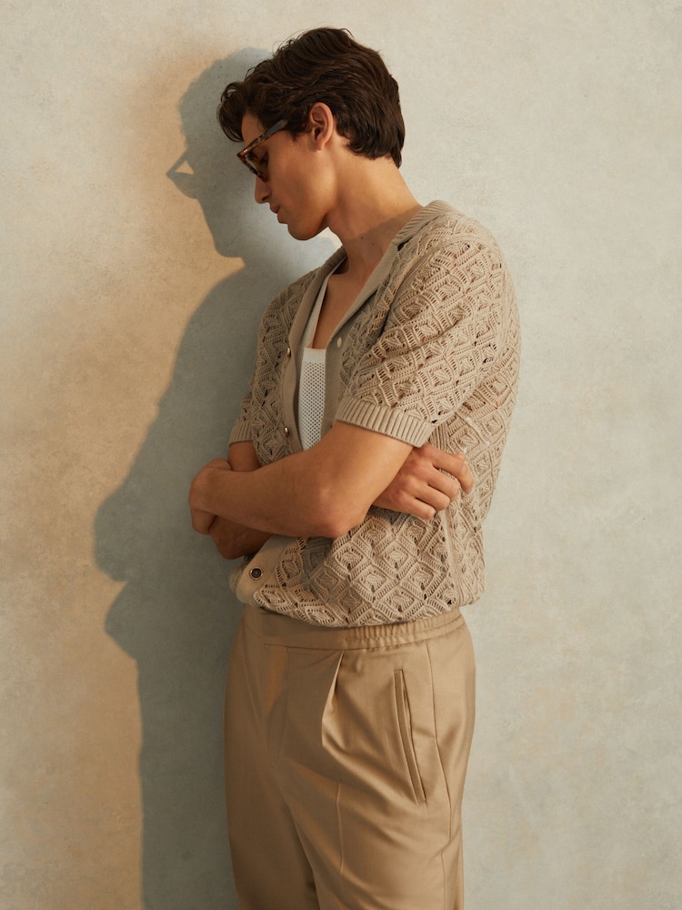 Reiss Stone Corsica Crochet Cuban Collar Shirt - Image 1 of 6