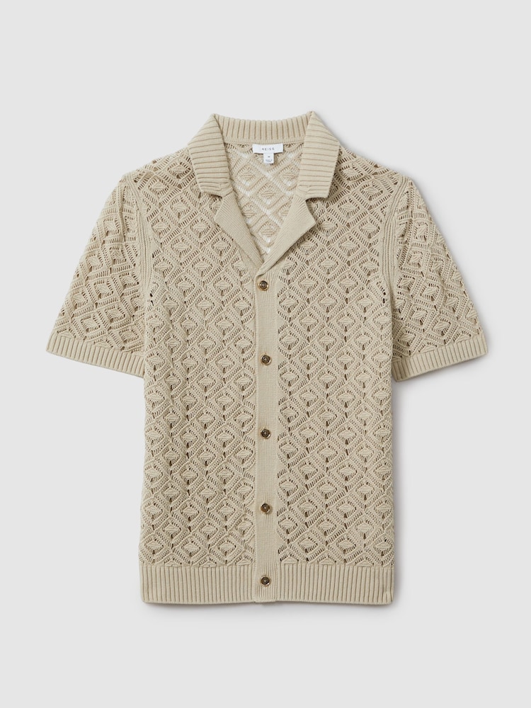 Reiss Stone Corsica Crochet Cuban Collar Shirt - Image 2 of 6