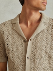 Reiss Stone Corsica Crochet Cuban Collar Shirt - Image 4 of 6