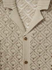 Reiss Stone Corsica Crochet Cuban Collar Shirt - Image 6 of 6