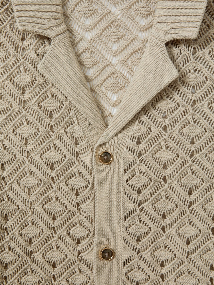 Reiss Stone Corsica Crochet Cuban Collar Shirt - Image 6 of 6