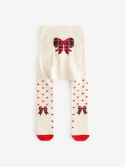 Ecru Cream/Red Hearts And Bow Christmas Bow Baby Tights (0mths-2yrs) - Image 1 of 3