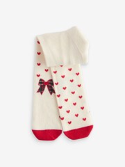 Ecru Cream/Red Hearts And Bow Christmas Bow Baby Tights (0mths-2yrs) - Image 3 of 3