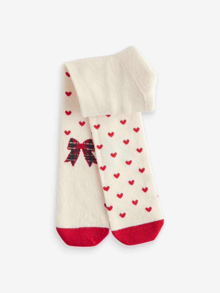 Ecru Cream/Red Hearts And Bow Christmas Bow Baby Tights (0mths-2yrs) - Image 3 of 3