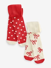 Red Bow and Hearts Baby Tights 2 Pack (0mths-2yrs) - Image 1 of 5