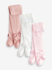 Pinks & Cream Baby Bow Tights 3 Pack (0mths-2yrs) - Image 1 of 6