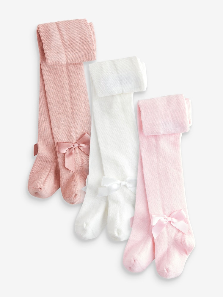 Pinks & Cream Baby Bow Tights 3 Pack (0mths-2yrs) - Image 1 of 6