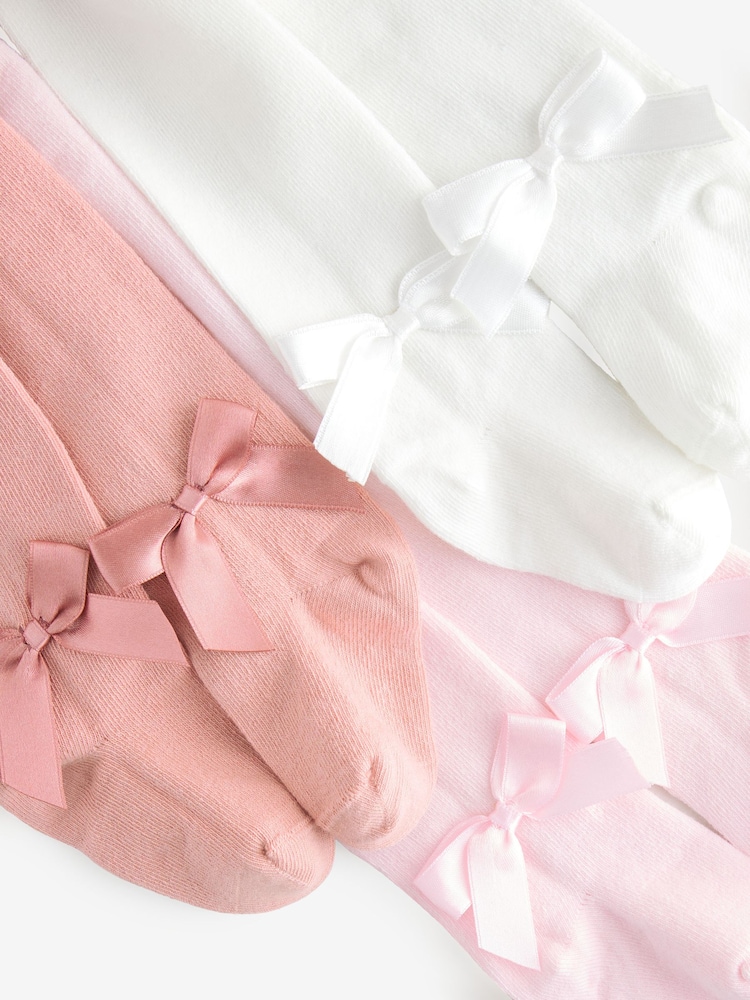 Pinks & Cream Baby Bow Tights 3 Pack (0mths-2yrs) - Image 6 of 6