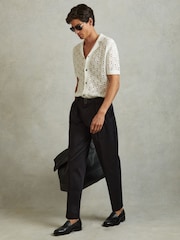 Reiss White Corsica Crochet Cuban Collar Shirt - Image 1 of 5