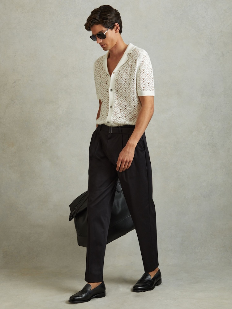 Reiss White Corsica Crochet Cuban Collar Shirt - Image 1 of 5