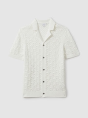 Reiss White Corsica Crochet Cuban Collar Shirt - Image 2 of 5