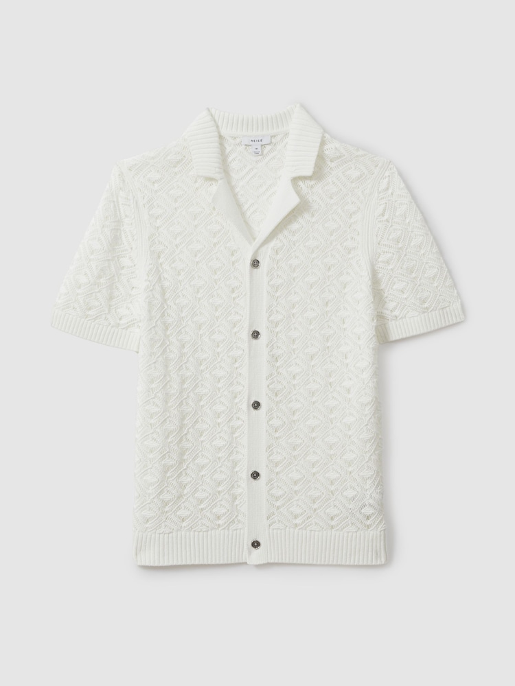Reiss White Corsica Crochet Cuban Collar Shirt - Image 2 of 5