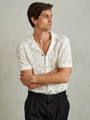 Reiss White Corsica Crochet Cuban Collar Shirt - Image 3 of 5