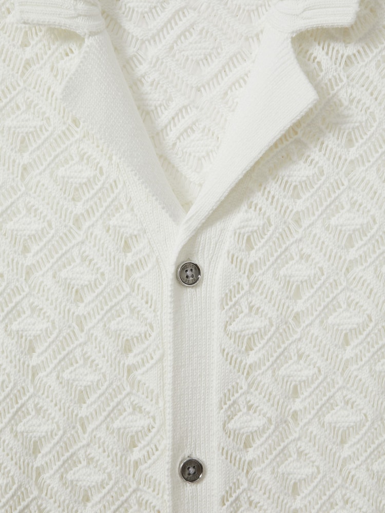 Reiss White Corsica Crochet Cuban Collar Shirt - Image 5 of 5
