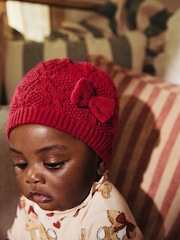 Красный - Baby Pointelle Knitted Beanie (0mths-2yrs) - Изображение 2 из 4