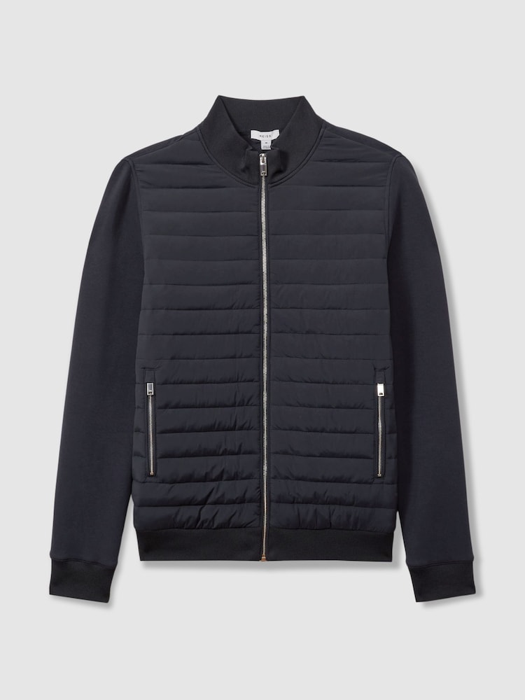 Reiss Navy Freddie Hybrid Quilt and Interlock Jersey Zip-Through Jacket - Image 2 of 5