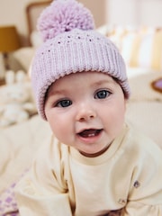 Lilac Waffle Knit Baby Pom Hat (0mths-2yrs) - Image 3 of 5