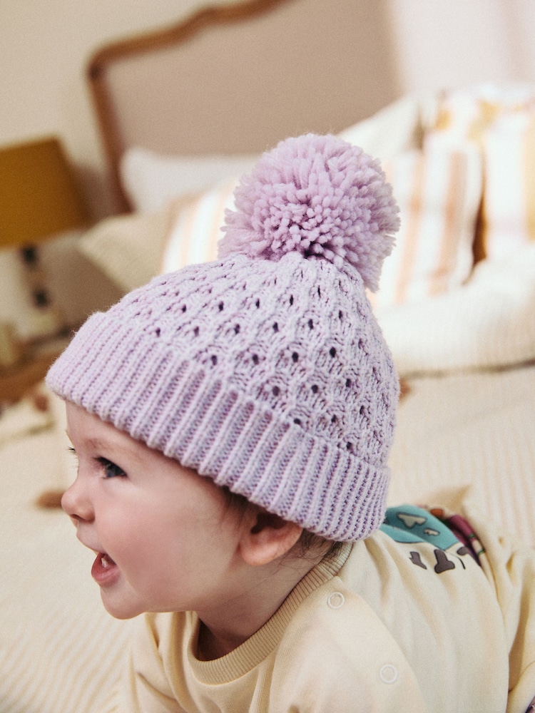 Buy Lilac Waffle Knit Baby Pom Hat (0mths-2yrs) from Next Oman