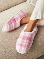 Pink Check Faux Fur Quilted Shoot Slippers - Image 1 of 7