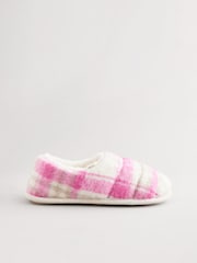 Pink Check Faux Fur Quilted Shoot Slippers - Image 4 of 7