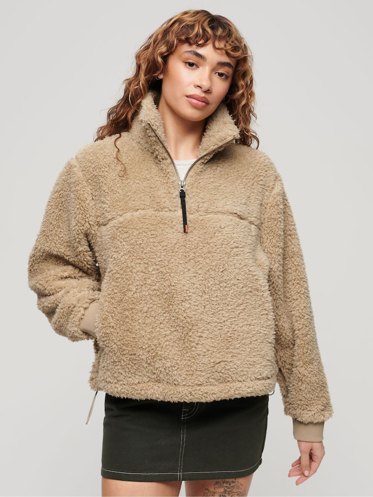 Superdry Light Brown Supersoft Zip Henley Jumper - Image 1 of 3