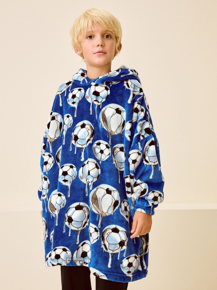 Cobalt Blue Football Fleece Hooded Blanket (3-16yrs) - Image 1 of 7