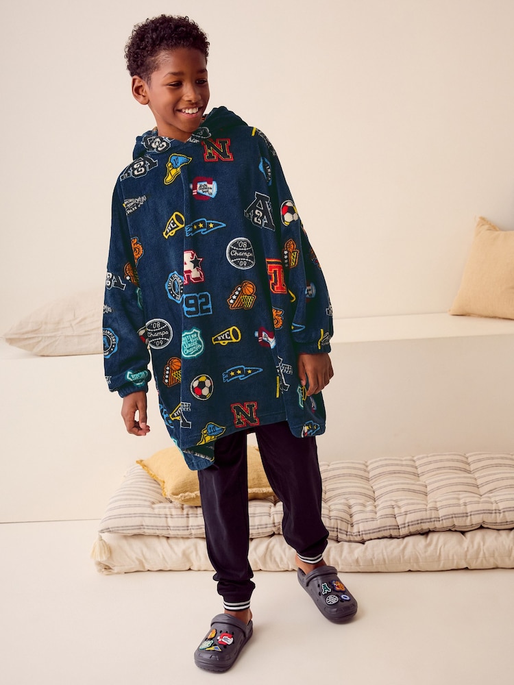 Navy Blue Varsity Fleece Hooded Blanket (3-16yrs) - Image 2 of 7