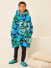 Blue/Green Smiley Face Fleece Hooded Blanket (3-16yrs) - Image 1 of 7
