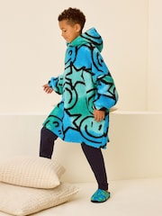 Blue/Green Smiley Face Fleece Hooded Blanket (3-16yrs) - Image 2 of 7