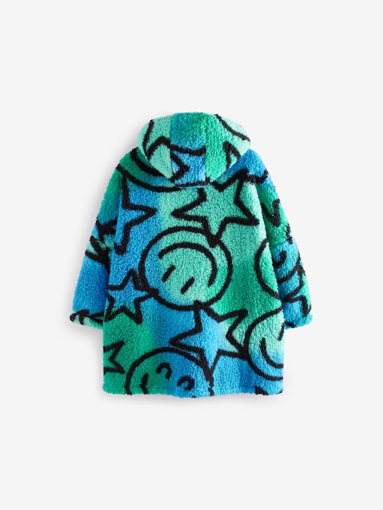 Blue/Green Smiley Face Fleece Hooded Blanket (3-16yrs) - Image 4 of 7