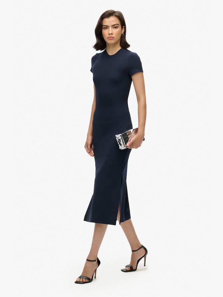 Superdry Blue Midi T-Shirt Dress - Image 1 of 6