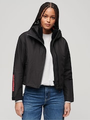 Superdry Black Hooded Embroidered SD Windbreaker Jacket - Image 1 of 4