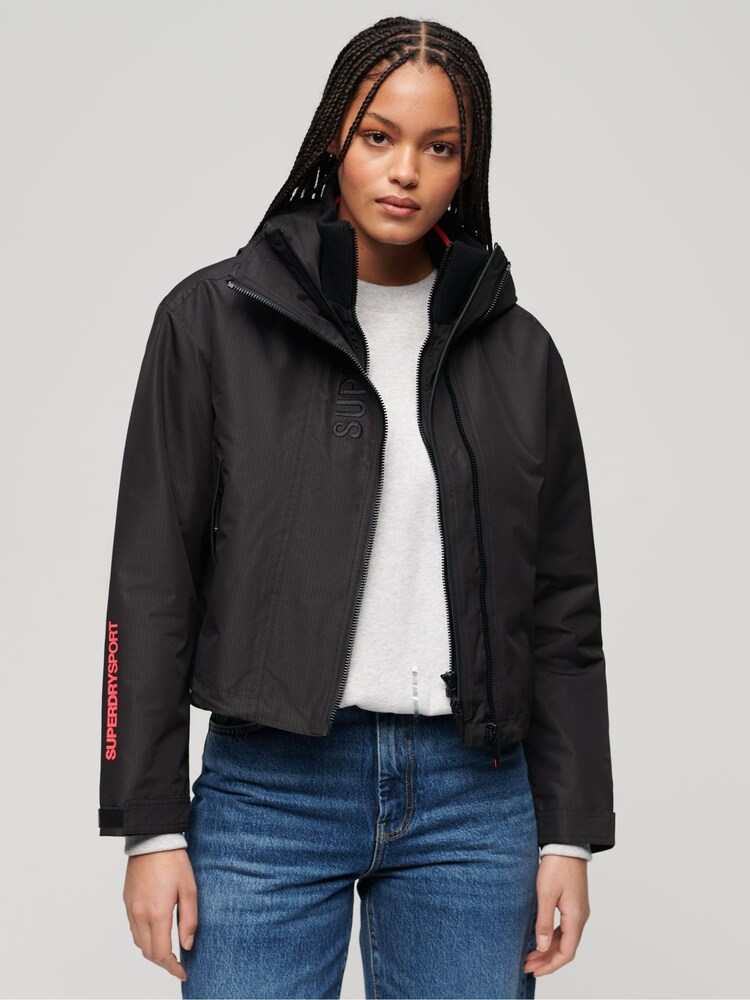 Superdry Black Hooded Embroidered SD Windbreaker Jacket - Image 1 of 4