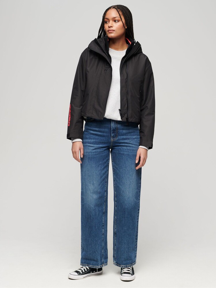 Superdry Black Hooded Embroidered SD Windbreaker Jacket - Image 2 of 4