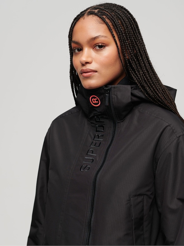 Superdry Black Hooded Embroidered SD Windbreaker Jacket - Image 4 of 4
